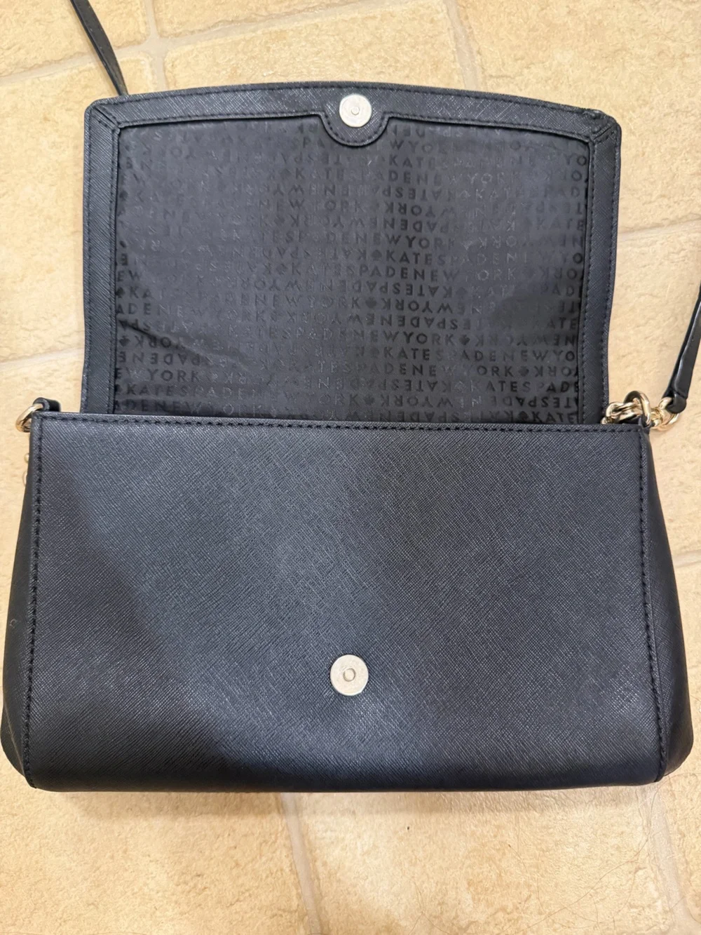 kate spade Black Leather Crossbody with Chain Accent